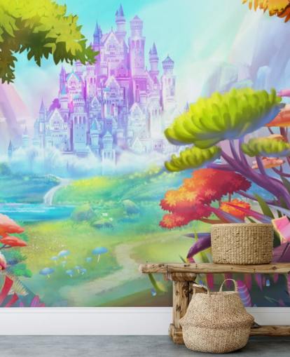 colourful fairy princess castle wallpaper