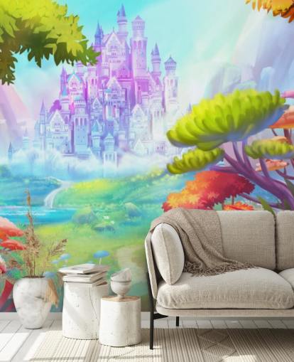 colourful fairy princess castle wallpaper