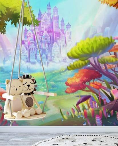 colourful fairy princess castle wallpaper