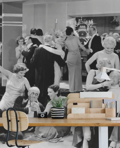 black and white photo of 1930s party wallpaper