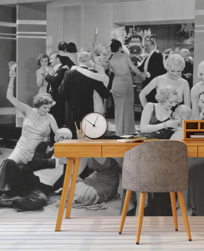 black and white photo of 1930s party wallpaper