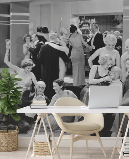 black and white photo of 1930s party wallpaper