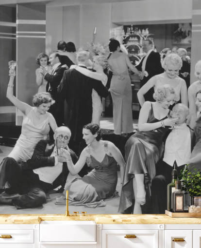 black and white photo of 1930s party wallpaper