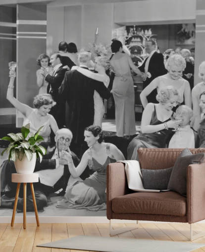 black and white photo of 1930s party wallpaper