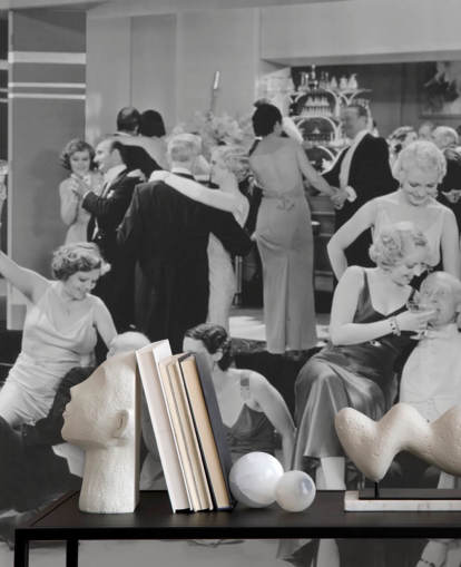 photo en noir et blanc de papier peint de fête des années 1930