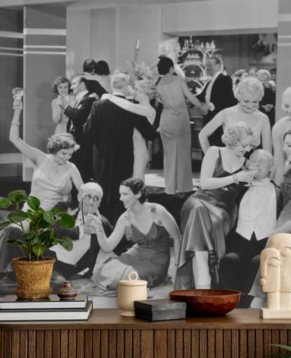 black and white photo of 1930s party wallpaper