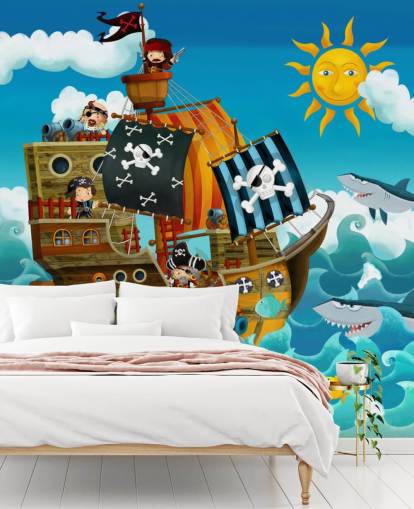 blå tilpassede pirater tapetmaleri kalt Pirates for barnas soverom