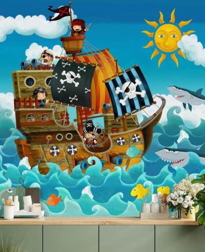 blå tilpassede pirater tapetmaleri kalt Pirates for barnas soverom