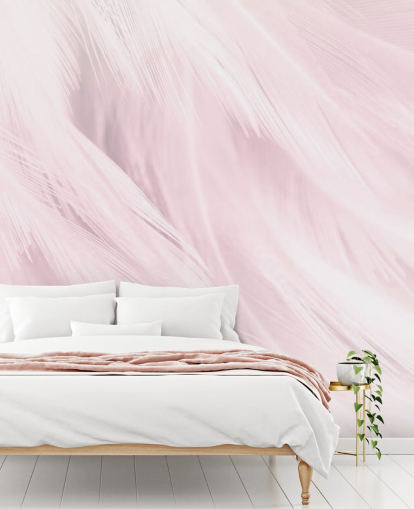 Mural de impressão de penas rosa claro