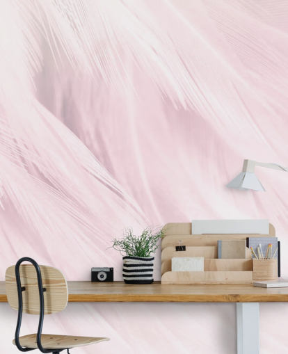 Mural Plumas rosa claro
