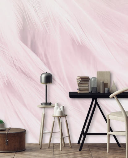 Mural Plumas rosa claro