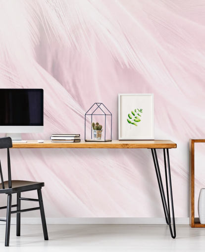 Lys Pink Fjer Print Vægmaleri