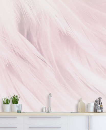 Mural de impressão de penas rosa claro