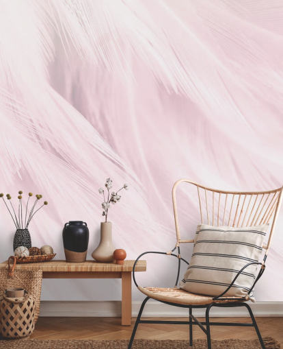 Decorazione murale con stampa piuma rosa chiaro