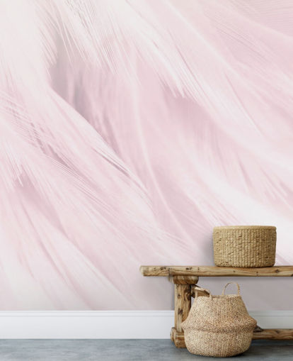 Mural Plumas rosa claro