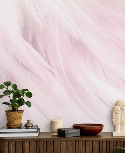 Mural Plumas rosa claro