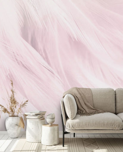Light Pink Feather Print Mural