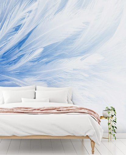 Light Blue Feather Print Mural