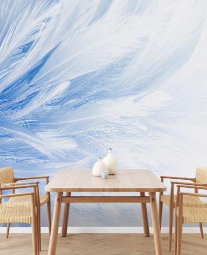 Light Blue Feather Print Mural