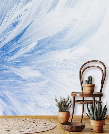Decorazione murale con stampa di piume blu chiaro Decorazione murale con stampa di piume blu chiaro