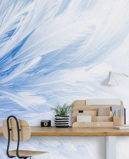 Decorazione murale con stampa di piume blu chiaro Decorazione murale con stampa di piume blu chiaro