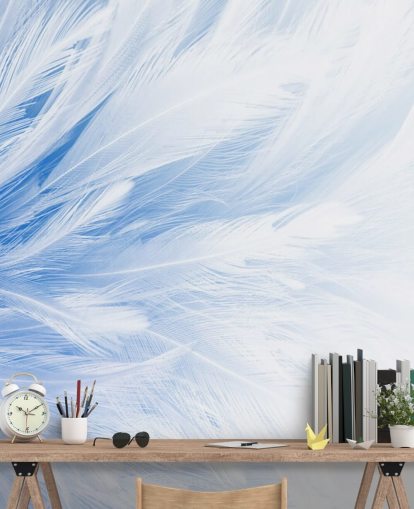 Light Blue Feather Print Mural