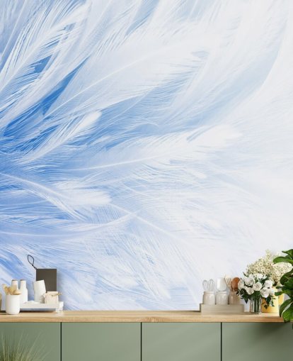 Light Blue Feather Print Mural