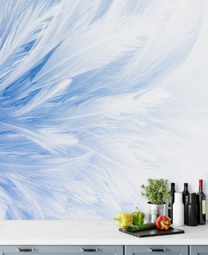 Light Blue Feather Print Mural Light Blue Feather Print Mural