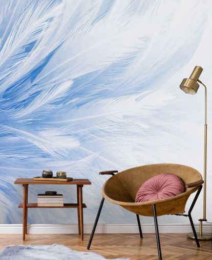 Light Blue Feather Print Mural