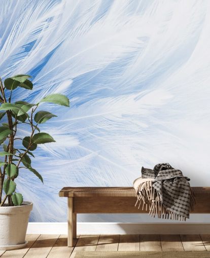 Light Blue Feather Print Mural