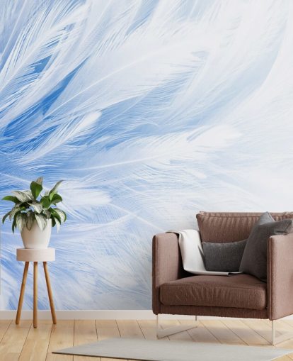 Light Blue Feather Print Mural