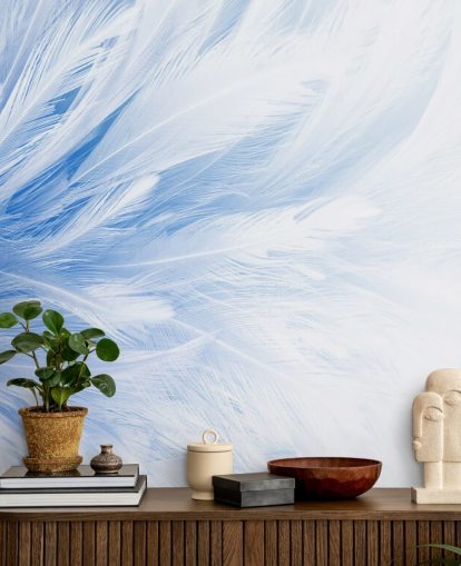 Light Blue Feather Print Mural