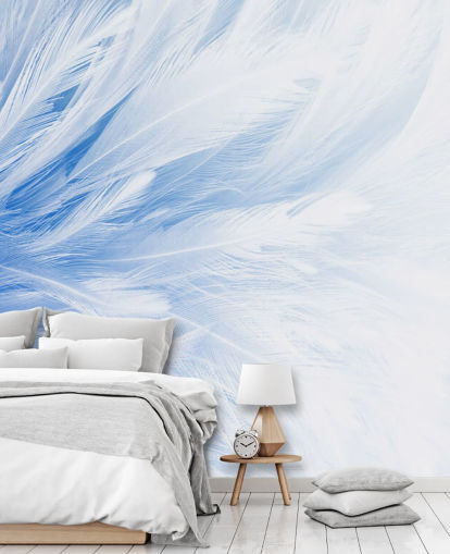 Light Blue Feather Print Mural