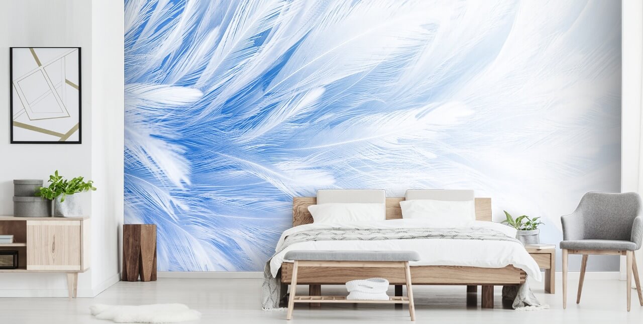 Lyseblå fjærtrykk veggmaleri