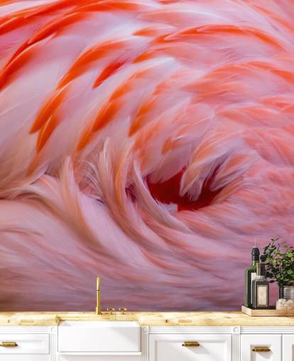 Decorazione murale con volute di fenicotteri