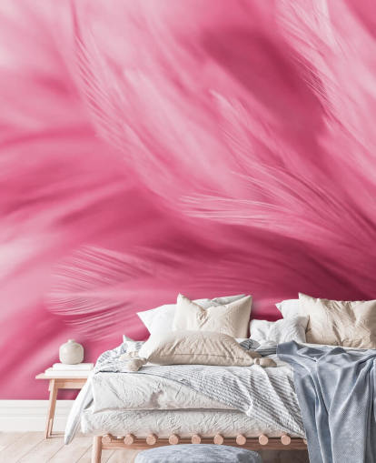 Wispy Tapete mit rosa Federn