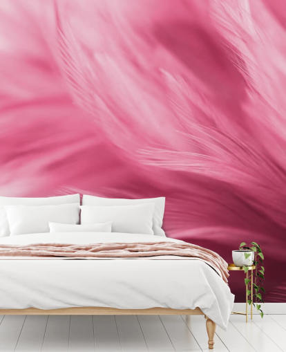Carta da parati con stampa di piume rosa