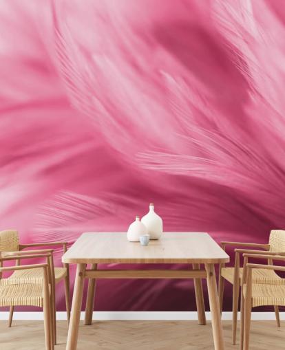 Papel de parede com estampa de penas rosa