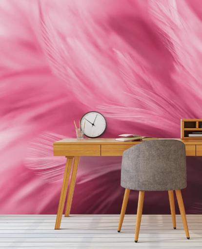 Papel de parede com estampa de penas rosa