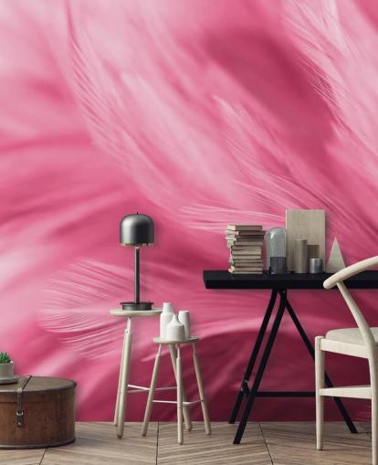 Wispy Pink Feather Print Wallpaper