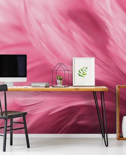 Papel de parede com estampa de penas rosa