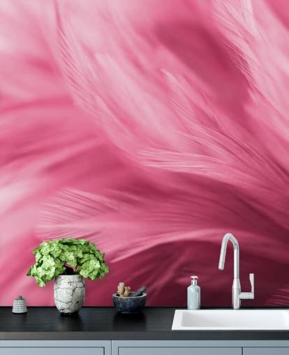 Wispy Pink Feather Print Behang Wispy Pink Feather Print Behang