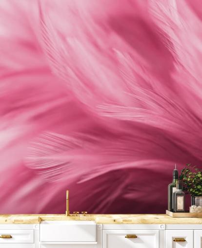 Wispy Pink Feather Print Wallpaper