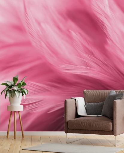 Wispy Pink Feather Print Behang