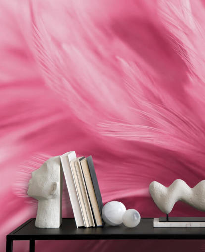 Wispy Pink Feather Print Behang