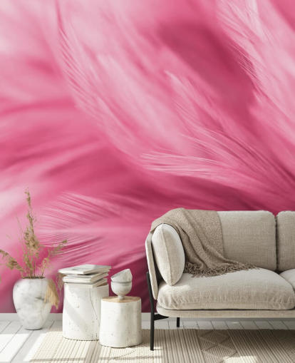 Wispy Pink Feather Print Wallpaper