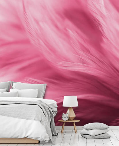 Wispy Pink Feather Print Behang