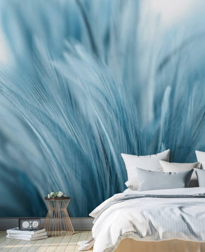 Decorazione murale con stampa piuma blu cenere