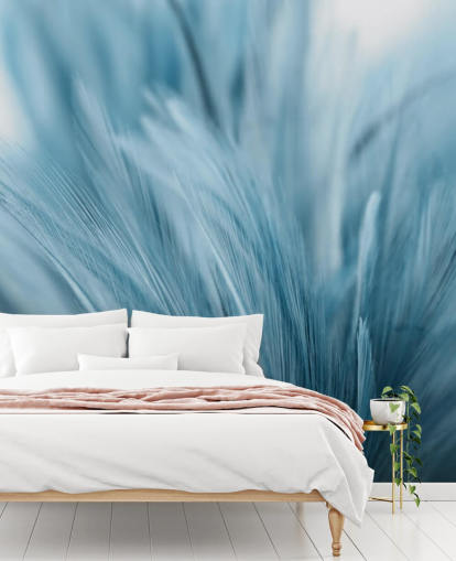 Mural Plumas azul ceniza