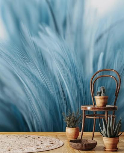 Ash Blue Feather Print Mural